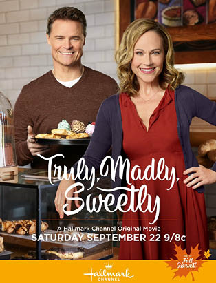 Truly Madly Sweetly movie poster, smiling couple standing in kitchen holding cookies