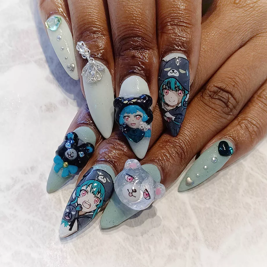 Blue 3D Handpainted Nail Art by Chiharu Taji