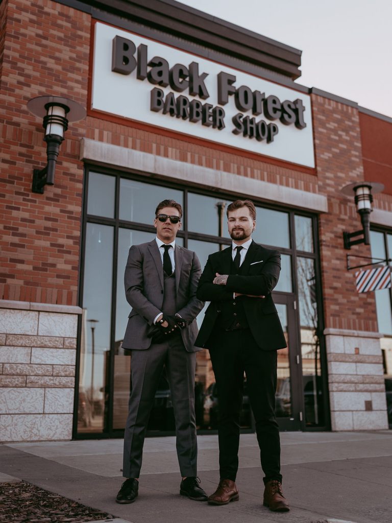 BMC Graduates Cody Dunbar and Jason Hatheway Post Outside of Edmonton's Black Forest Barbershop