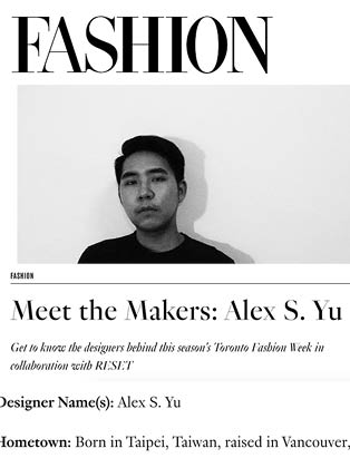 Fashion Magazine headline: Meet The Maker, Alex S. Yu