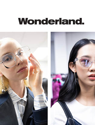 Wonderland Magazine featuring two close up shots of models in sunglasses