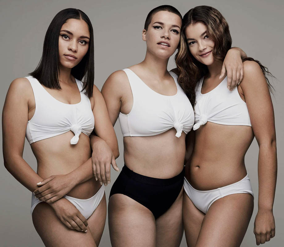 three models in Beth Richards swimwear