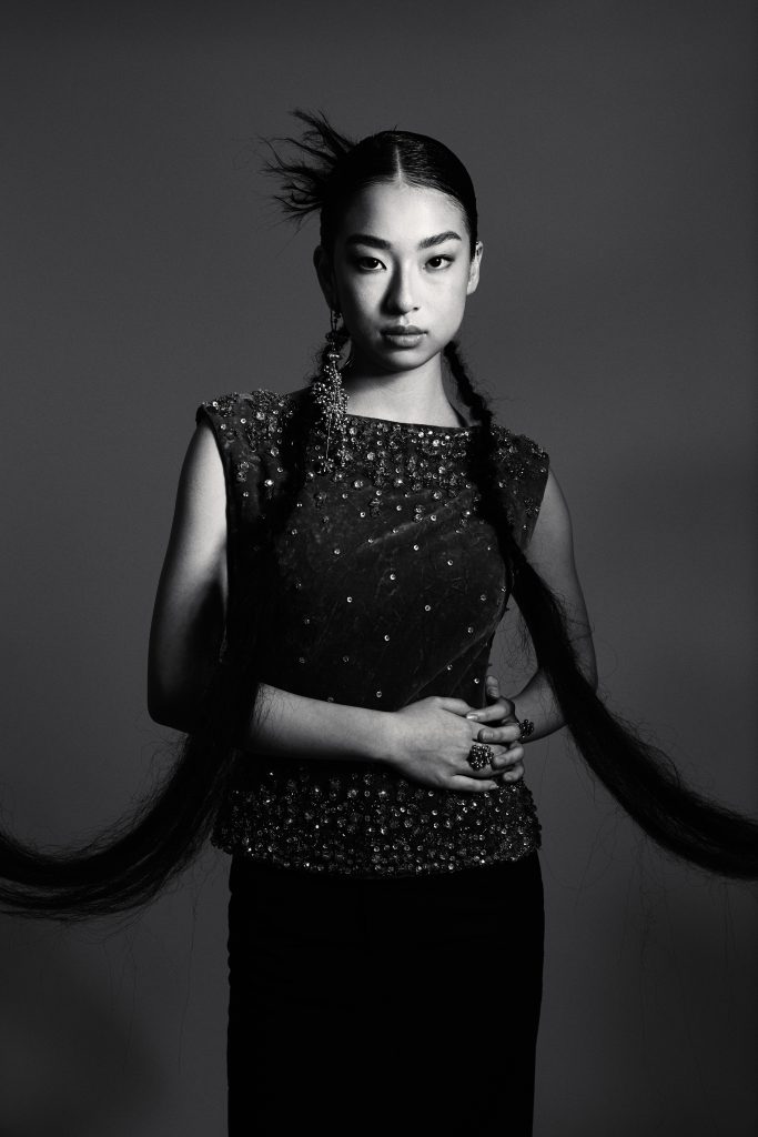 Black and white photo, hair model, Sherry Paley and Melfinna Tjugito collaboration