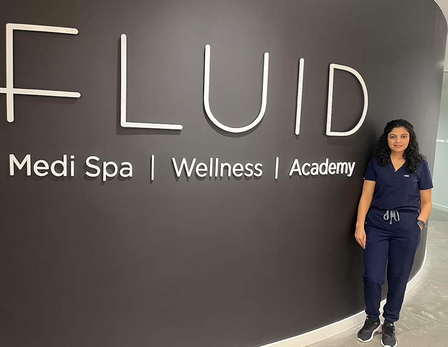 Aarshi Dubb, enjoying her medical esthetican job at Fluid Spa.