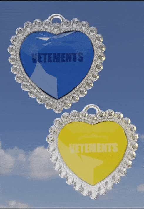 a blue heart and a yellow heart floating on the blue sky background