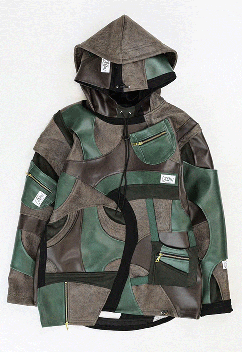 A Upcycling Fashion jacket designed by Fashion Design Graduate Tyson Gibson