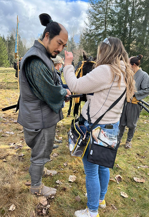 Professional makeup artist Krystal Devlin on the set of Shōgun.